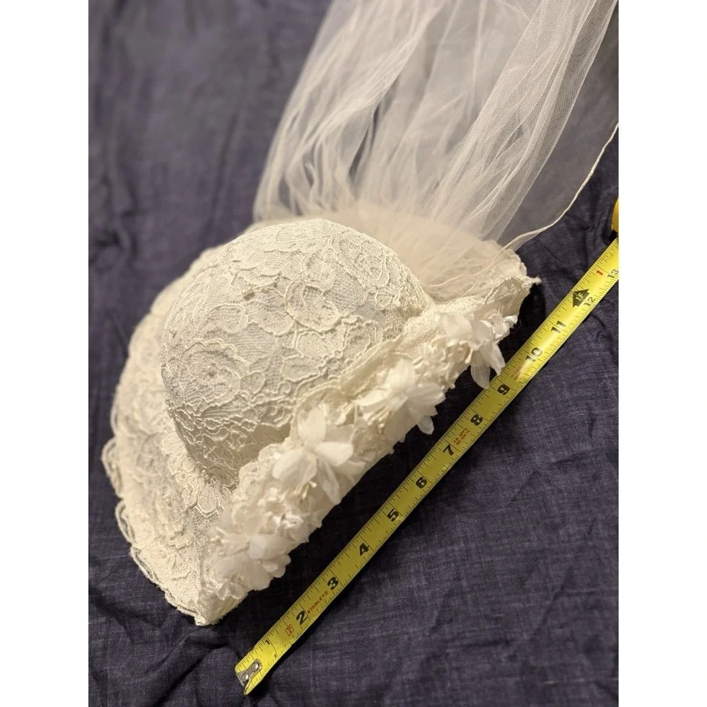 Vintage bohemian Floral Bridal Hat with Veil Ivory Lace Wedding Church 34
